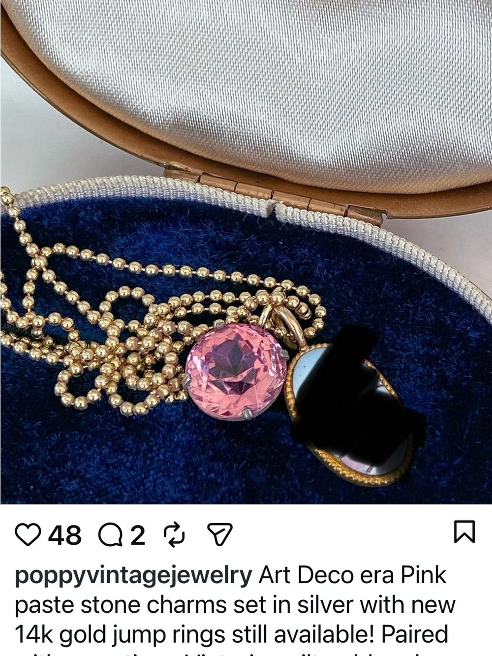 Art Deco era Pink paste stone charms set in silver with new 14k gold bail - Picture 10 of 12